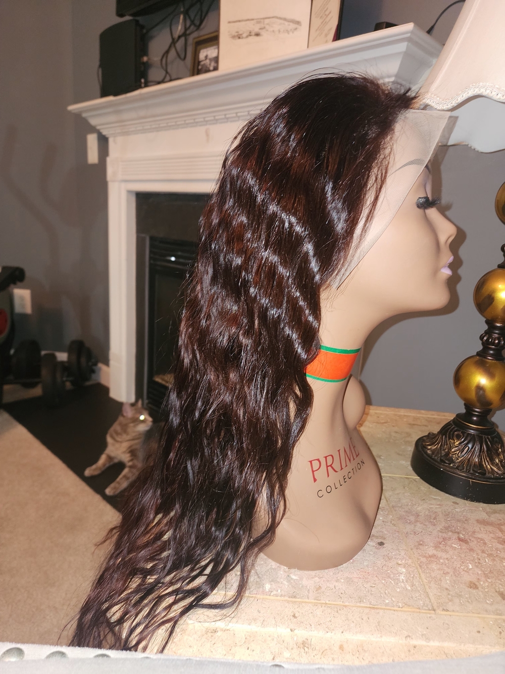 Human Hair Long Wavy Lace Front Wig in Deep Brown with Subtle Red Tones